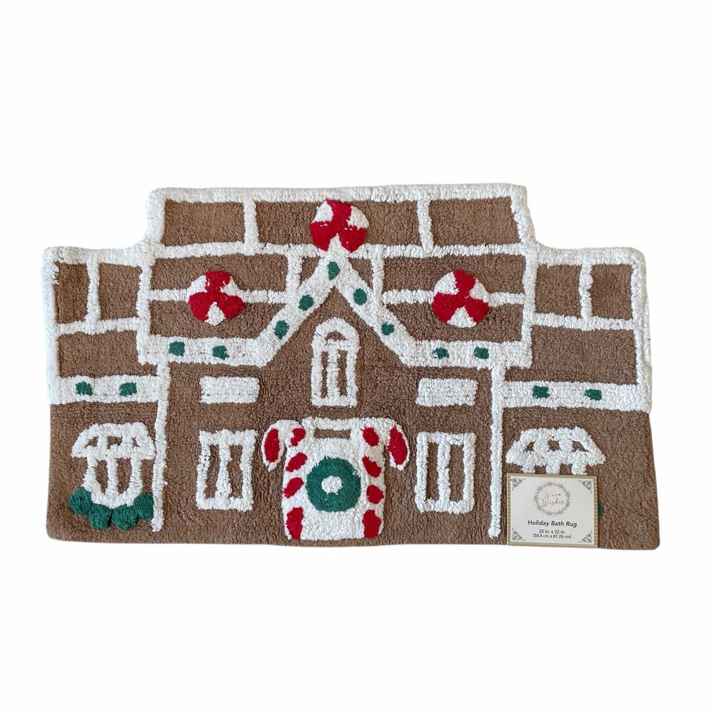 Gingerbread House Bath Rug 20x32 Cotton Christmas Holiday Bath Decor NEW